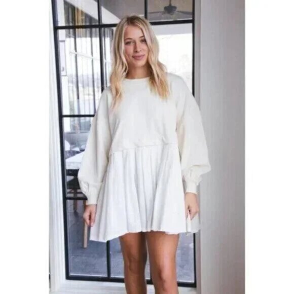 FREE PEOPLE Eleanor Sweatshirt Dress in Grey Combo Size Large - Picture 15 of 16